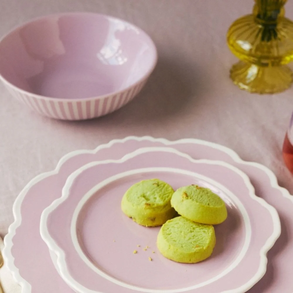 Lyla striped bowls set of 4 lilac and‎ white
